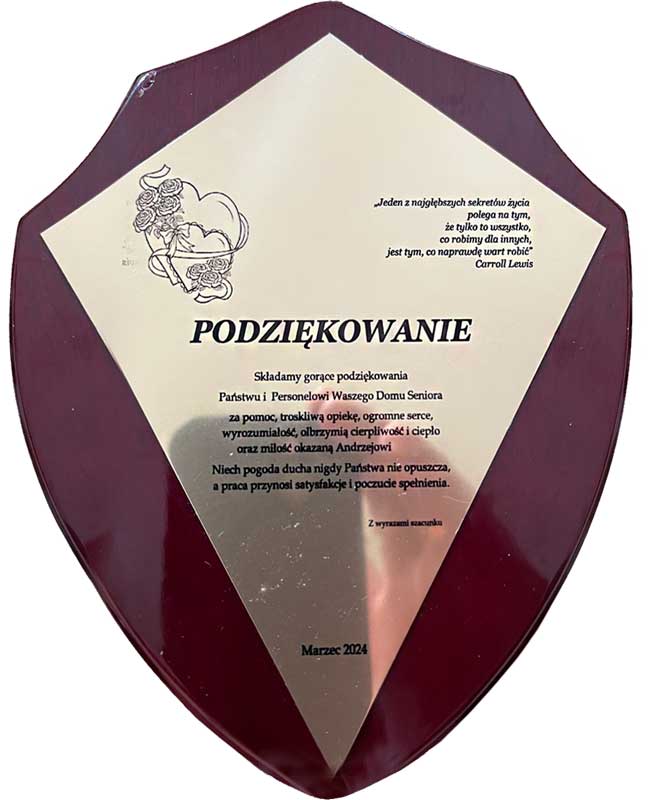 Pamiątkowa tablica z podziękowaniem