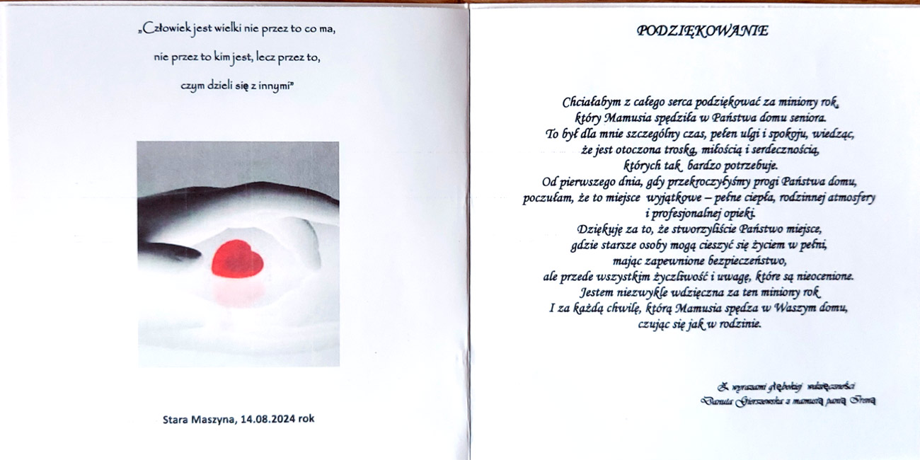 Podziękowanie za opiekę